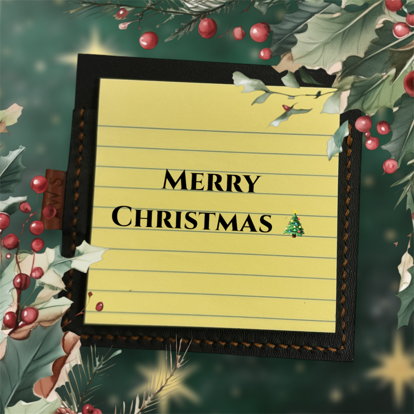 leather notepad, christmas background