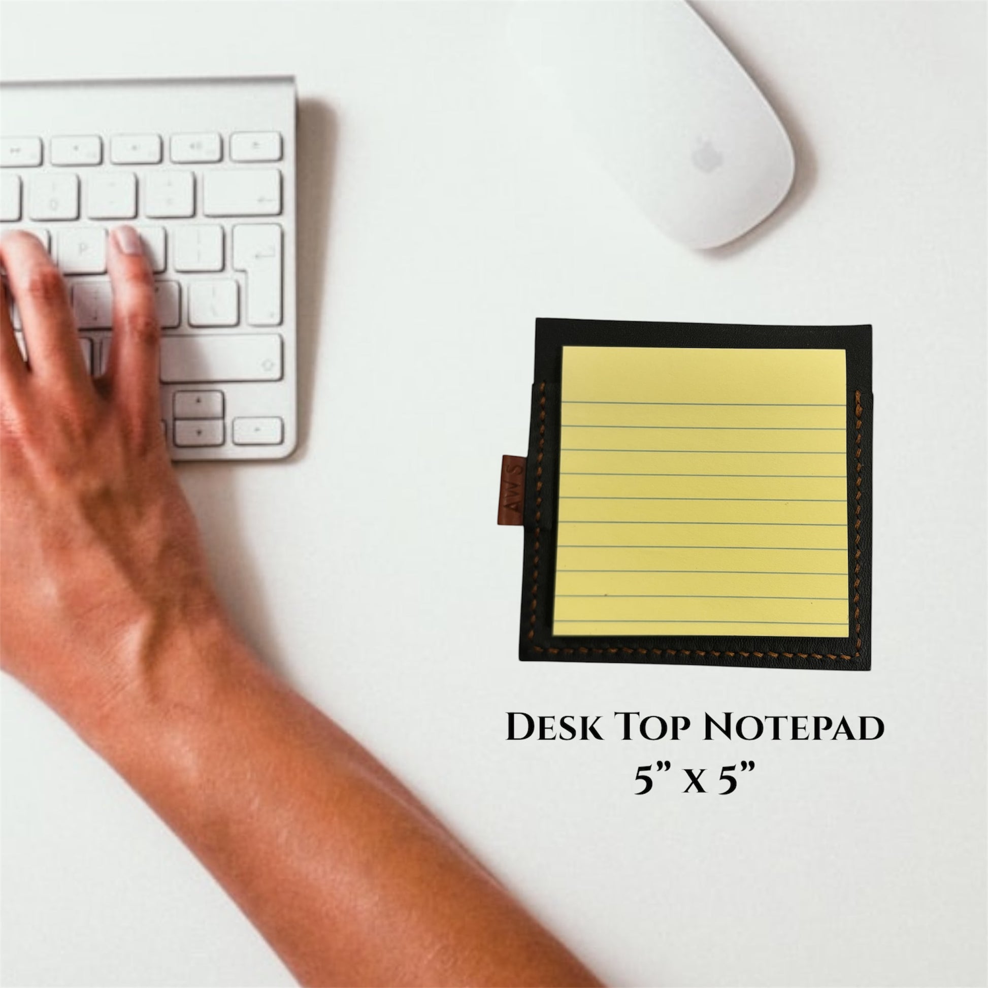 desk top leather notepad top view